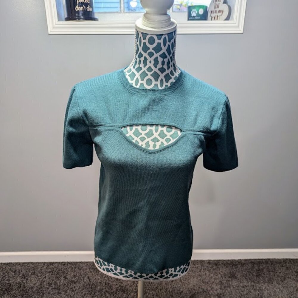 Wishlist Keyhole Sweater Short Sleeveless Top Turquois Size Large